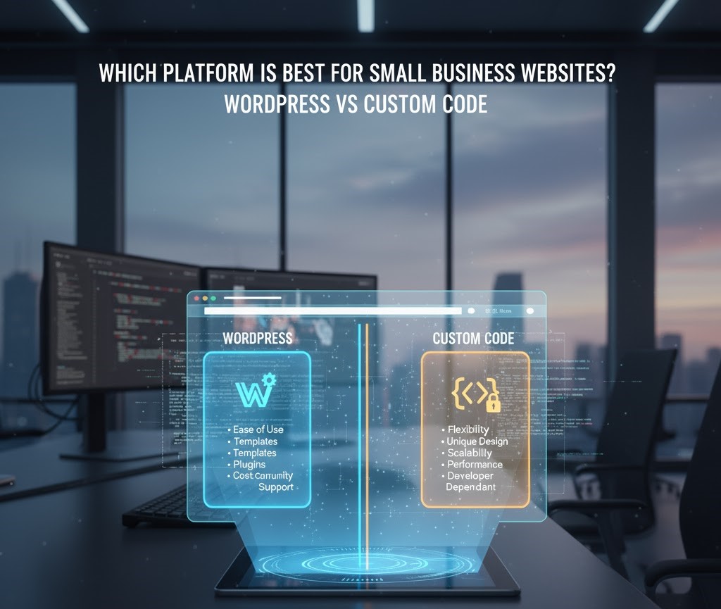 Featured image for blog post titled: Which Platform Is Best for Small Business Websites —
                    WordPress or Custom Code?